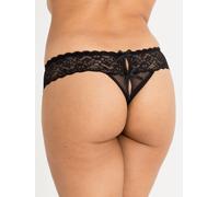 Lovehoney Crotchless Lace Thong with Satin Bows - L / XL - Black Black