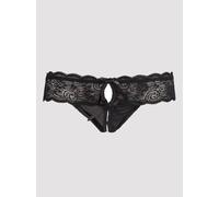 Lovehoney Crotchless Lace Thong with Satin Bows - S / M - Black Black