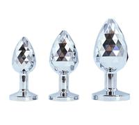 Lovehoney Diamond Metal Butt Plug Set Anal Training Kit for Adults, Silver | 3-Piece Graduated Anal Trainer Set, Jewel Flared Bases, Sex Toys in 3 Sizes: S M & L Insertable Lengths from 2.5"-3.5"