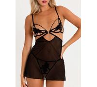 Lovehoney Divine Romance Black Chemise & Pearl G-string Set - Small - Black Black