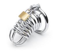 Lovehoney DOMINIX Deluxe Metal Male Chastity 2.5 Inch Cage | Solid Steel Cock Lock Device for Men with Padlock & Keys | Heavy Duty Penis Enclosure | Orgasm Denial, BDSM Fetish Training & Control Play