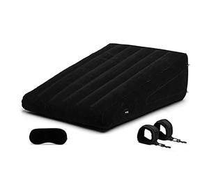 Lovehoney Dominix Deluxe Sex Position Wedge Set - Includes Attachable Handcuffs & Blindfold - Flocked Non-Slip Inflatable Wedge - Restraint Kit for Couples - Black