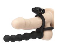 Lovehoney Double Fun Beaded Vibrating Strap On Dildo for Couples, Black