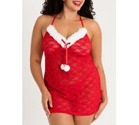 Lovehoney Fantasy Red Santa Lace Chemise Set - 1X / 2X - Red Red