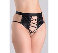 Lovehoney Fierce Leather Look Lace-Up Black Crotchless Thong - One size - Black Black