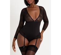 Lovehoney Lingerie Hourglass Black Sheer Floral Mesh Smoothing Long Sleeve Body - Size 6-8