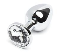 Lovehoney Jewelled Butt Plug - 2.5 Inch Metal Anal Plug - Beginner Friendly Tapered Tip - Waterproof Silver