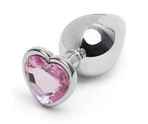 Lovehoney Jewelled Butt Plug - 3 Inch Heart Shaped Metal Anal Plug - Smooth & Firm Anal Toy - Waterproof - Pink Gem