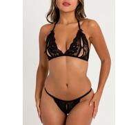 Lovehoney Lace P Boo Bra and Open-cut G-String - One size - Black Black