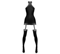 Lovehoney Lingerie Dangerous Curves Bodystocking - All in One Sheer Suspender and Stockings Womens Lingerie Set with Lace Detail - Sizes: 8-22