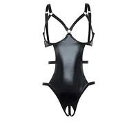 Lovehoney Lingerie Fierce Collection Black Wet Look Open Cup Body - One Size Queen (18-24)
