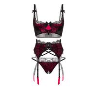 Lovehoney Lingerie Women's Boudoir Belle Quarter Cup Bra Set - With Suspender Belt & G String - Sizes: 6-16