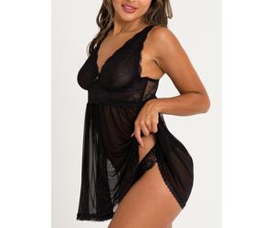 Lovehoney Love Me Black Lace Soft Cup Babydoll Set - One size - Black Black