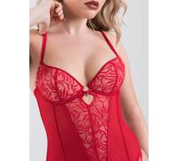 Lovehoney Parisienne Charm Red Lace Basque Set - Medium - Red Red