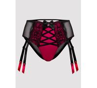 Lovehoney Plus Size Belle Cherry High-Waisted Brazilian Suspender Knickers - 1X / 2X - Black Black