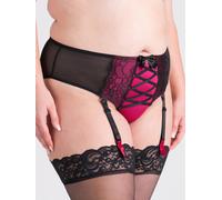 Lovehoney Plus Size Belle Cherry High-Waisted Brazilian Suspender Knickers - 3X / 4X - Black Black
