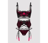 Lovehoney Plus Size Boudoir Belle Cherry Quarter Cup Bra Set - 3X / 4X - Black Black