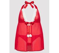 Lovehoney Plus Size Christmas Pom-Pom Red Sheer Babydoll Set - One Size Queen - Red Red