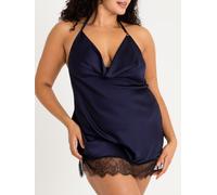 Lovehoney Plus Size Dark Orchid Navy Satin and Lace Chemise - 3X / 4X - Blue Blue