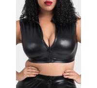 Lovehoney Plus Size Fierce Black Wet Look Zip-Up Crop Top - 3X / 4X - Black Black