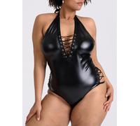 Lovehoney Plus Size Fierce Leather-Look Lace-Up Body - 1X / 2X - Black Black