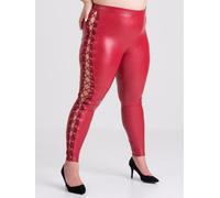 Lovehoney Plus Size Fierce Leather Look Lace-Up Red Leggings - 1X / 2X - Red Red