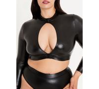 Lovehoney Plus Size Fierce Wet Look Long Sleeve Cut-Out Crop Top - 3X / 4X - Black Black
