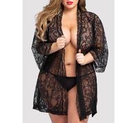 Lovehoney Plus Size Flaunt Me Black Lace Robe - One Size Queen - Black Black