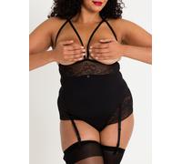 Lovehoney Plus Size Hourglass Black Smoothing Open-Cup Crotchless Body - 1X / 2X - Black Black