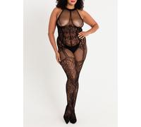 Lovehoney Plus Size Lace and Fishnet Basque Bodystocking - One Size Queen - Black Black