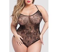 Lovehoney Plus Size Open-cut Lace Spaghetti Strap Body - One Size Queen - Black Black