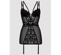 Lovehoney Plus Size Parisienne Black Lace Plunge Chemise - 1X / 2X - Black Black