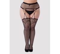 Lovehoney Plus Size Patterned Fishnet Suspender Tights - One Size Queen - Black Black