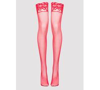 Lovehoney Plus Size Red Diamond Net Lace Top Hold-Ups - One Size Queen - Red Red