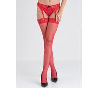 Lovehoney Red Fishnet Lace Top Thigh High Stockings - One size - Red Red