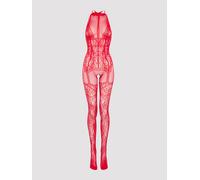 Lovehoney Red Lace Crotchless Basque Bodystocking - 1X / 2X - Red Red