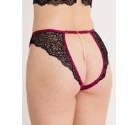 Lovehoney Satin Romance Black Open-Back Pearl Knickers - One size - Black Black