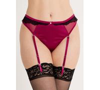 Lovehoney Satin Romance Purple High-Waisted Crotchless Suspender Thong - Medium - Purple Purple