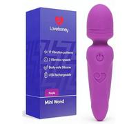 Lovehoney Silicone Mini Wand Vibrator 20 Modes Massager for Women, Purple | USB Rechargeable, Flexible Head, Travel Lock, Ergonomic Handle, Pocket Size Body Massage Sex Toy for Couples, Storage Bag