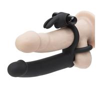 Lovehoney Double Fun Vibrating Rabbit Double Penetration Strap-On - Black Black