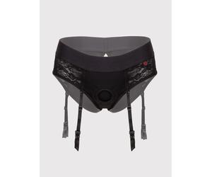 Lovehoney Unisex Crotchless Open-Back Lace Harness Briefs - S / M - Black Black