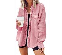 loveimgs Oversized Waffle Knit Shirt Women Fall Shacket Corduroy Long Sleeve Shirts Button Down Shirts Jacket, Pink, Large