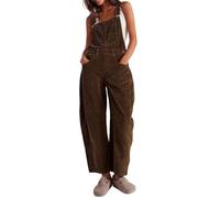 loveimgs Women Baggy Corduroy Overalls Wide Leg Jumpsuit Straps Patchwork Barrel Bib Overalls Fall Pants One Piece Outfit, Brown, X-Large
