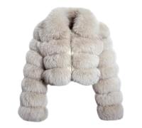 loveimgs Women Fluffy Faux Fur Coat Cropped Jacket Puffer Jacket Zip Up Winter Warm Fuzzy Teddy Jacket, Beige Camel, Small