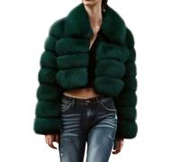 loveimgs Women Fluffy Faux Fur Coat Cropped Jacket Puffer Jacket Zip Up Winter Warm Fuzzy Teddy Jacket, Army Green, Medium