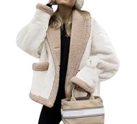 loveimgs Women Oversized Sherpa Lined Leather Jacket Faux Suede Fleece Shearling Coat Winter Biker Aviator Jacket Overcoat, White, Large