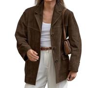 loveimgs Women Retro Brown Faux Suede Jacket Leather Blazer Coat Old Money Aesthetic Fall Jacket Bomber Y2k Oversized, Brown, Large