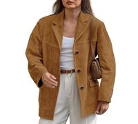 loveimgs Women Retro Brown Faux Suede Jacket Leather Blazer Coat Old Money Aesthetic Fall Jacket Bomber Y2k Oversized, Tan, Small