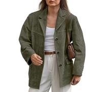 loveimgs Women Retro Brown Faux Suede Jacket Leather Blazer Coat Old Money Aesthetic Fall Jacket Bomber Y2k Oversized, Army Green, Small