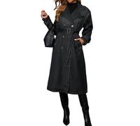 loveimgs Women Vintage Double Breasted Mid Long Denim Jacket Jean Trench Coat Duster Blazer Jacket Windbreaker Belt, Black, XS